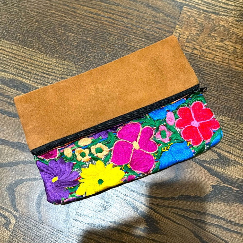Embroidered clutch